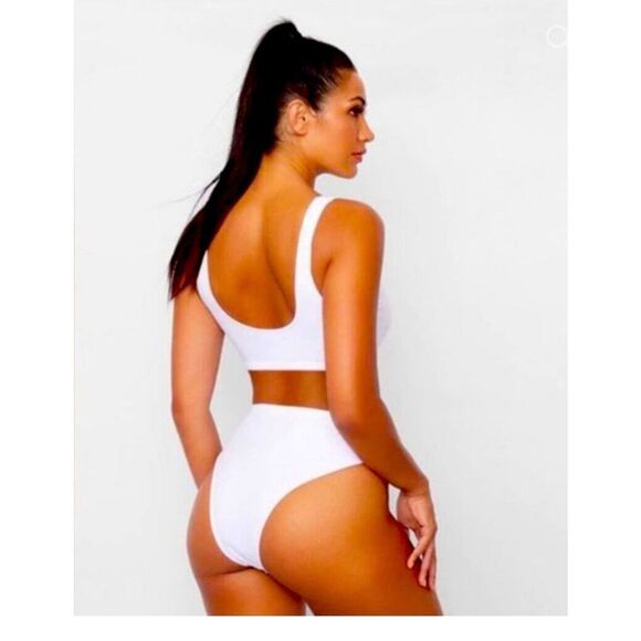 Frederick’s of Hollywood White High Waisted Cheeky Verda Bikini Set M New - Picture 3 of 5